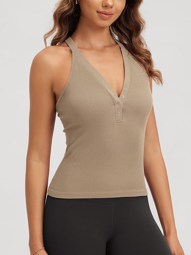 Women’s Seamless Ribbed Henley Crop