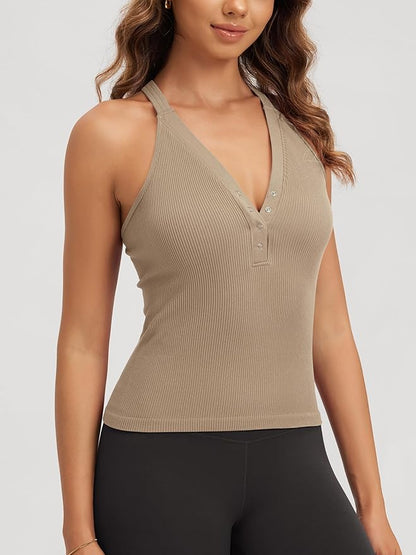 Women’s Seamless Ribbed Henley Crop